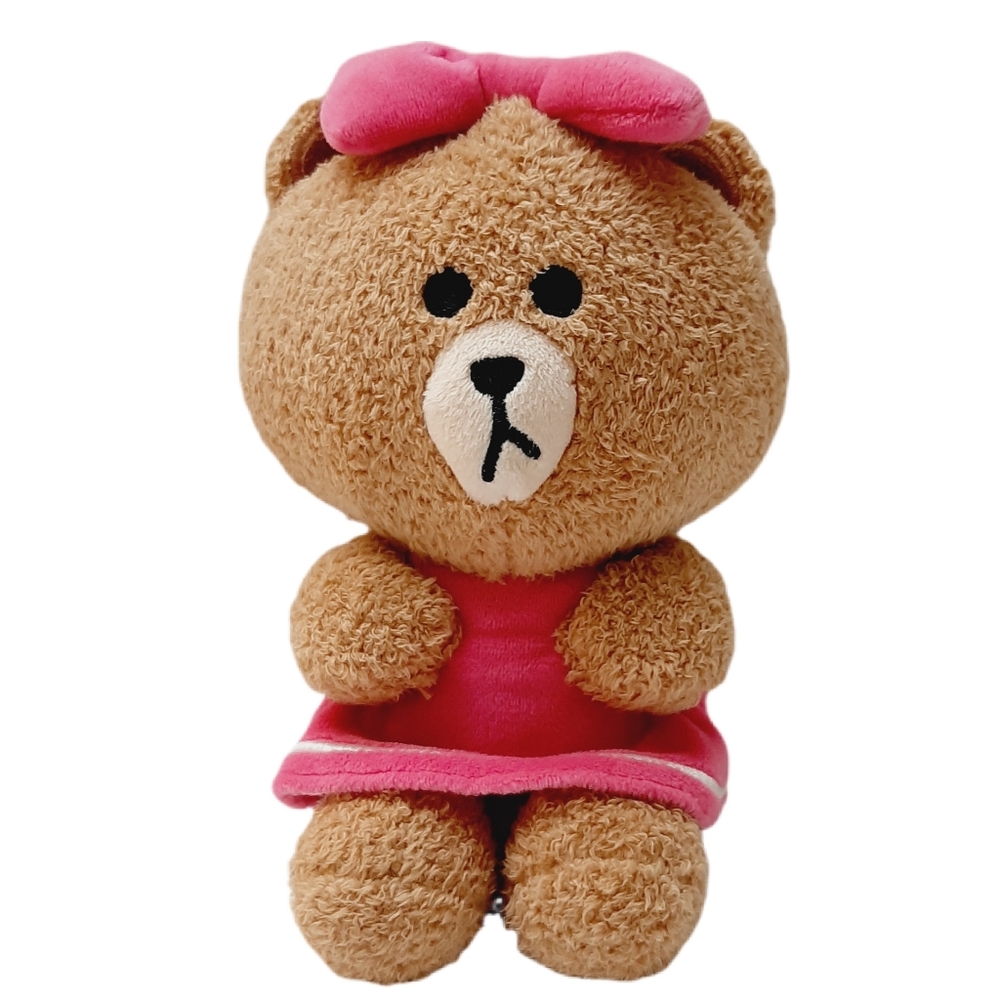 🍒 Line Friends Choco Bear in Tan Brown w/ Pink Bow & Dress Plush Soft Kids Toy
